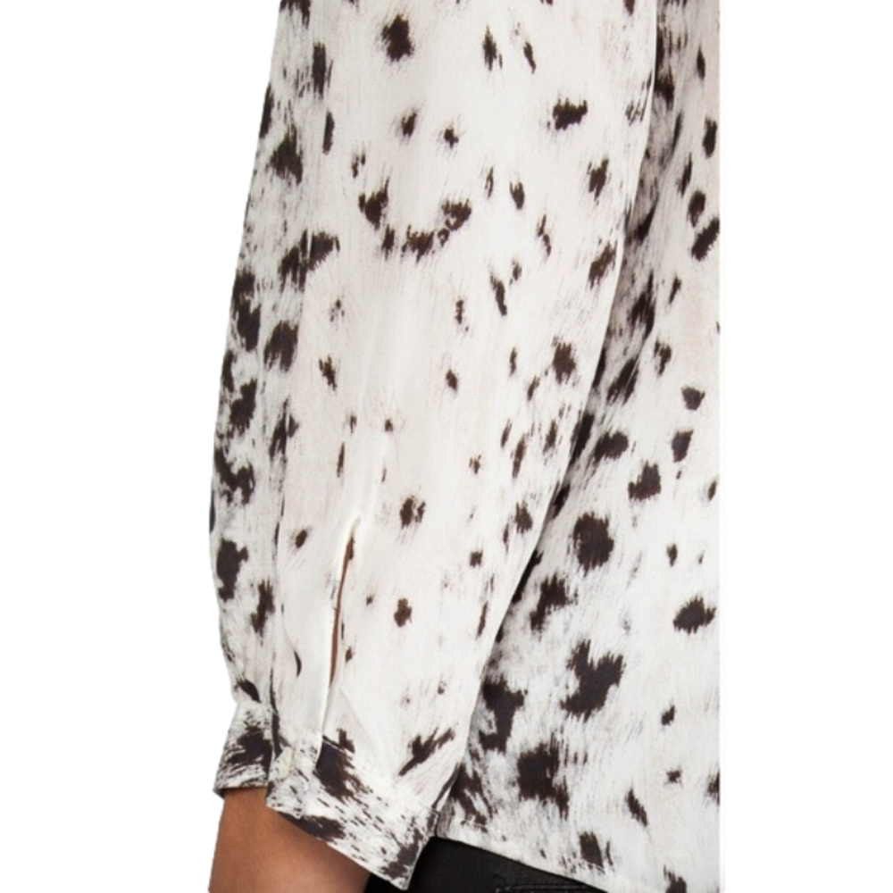 Joie Snow Leopard Print Silk Purine Blouse in New Moon, Size Small - Picture 4 of 9